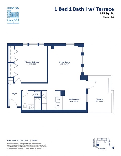 the floor plan of bed 1 and baths
